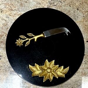 AMAN Black marble round cheeseboard 11” with matching knife